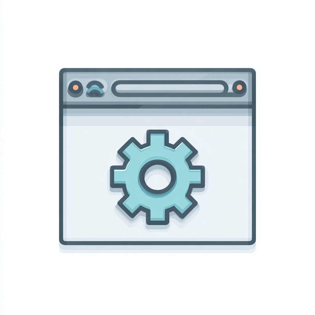 Illustration of a browser window with a gear icon inside on a white background