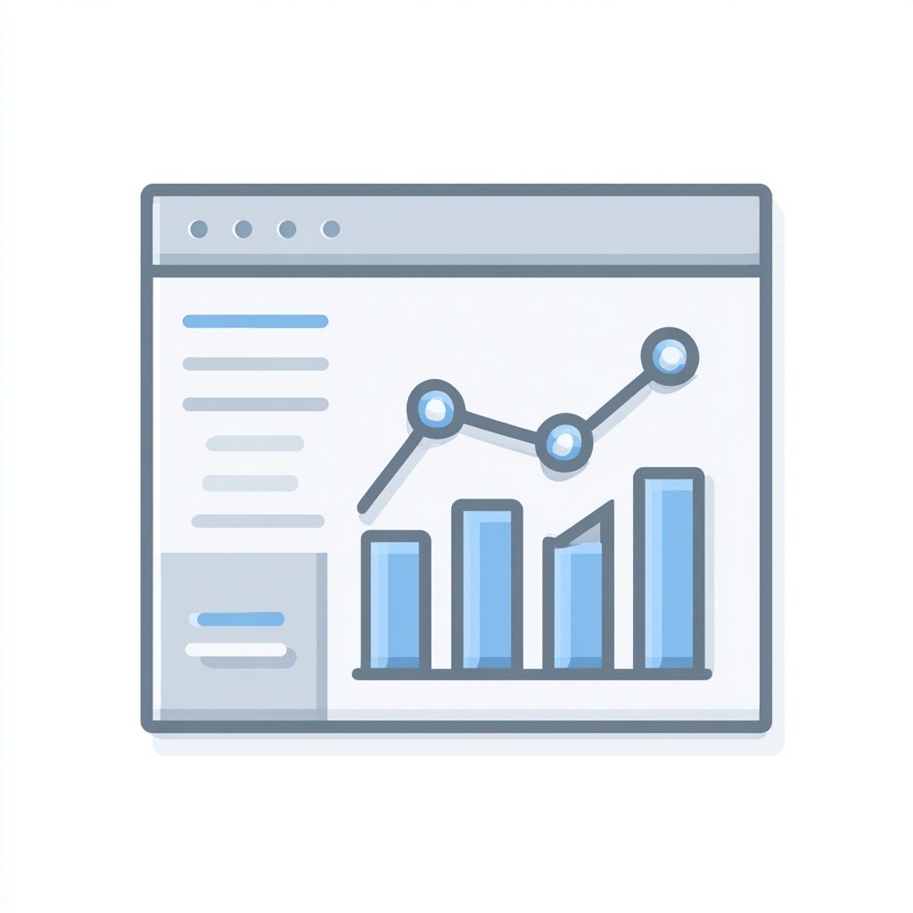 Graphical representation of a web browser with a chart on a white background